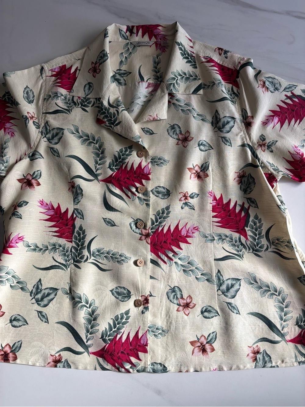 Bermuda Bay Short-Sleeve Tropical Print Shirt 100% silk XL